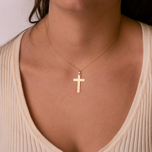 18K CRUZ ORO AMARILLO BRILLO Y MATE SIN CRISTO 29X20 MM