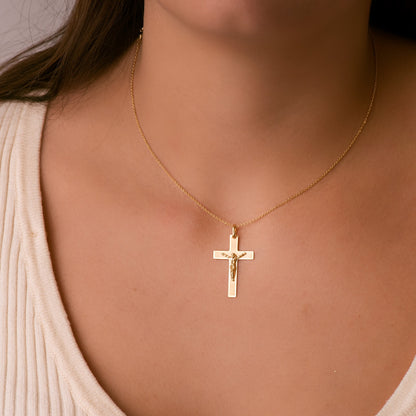 18K CRUZ ORO AMARILLO CON CRISTO MATIZADA 29X20 MM