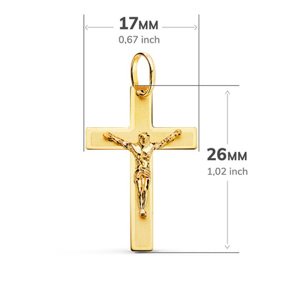 18K CRUZ ORO AMARILLO CON CRISTO LASER PLANA 26X17 MM