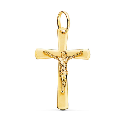 18K CRUZ ORO AMARILLO CON CRISTO PLANA LASER 25X16 MM