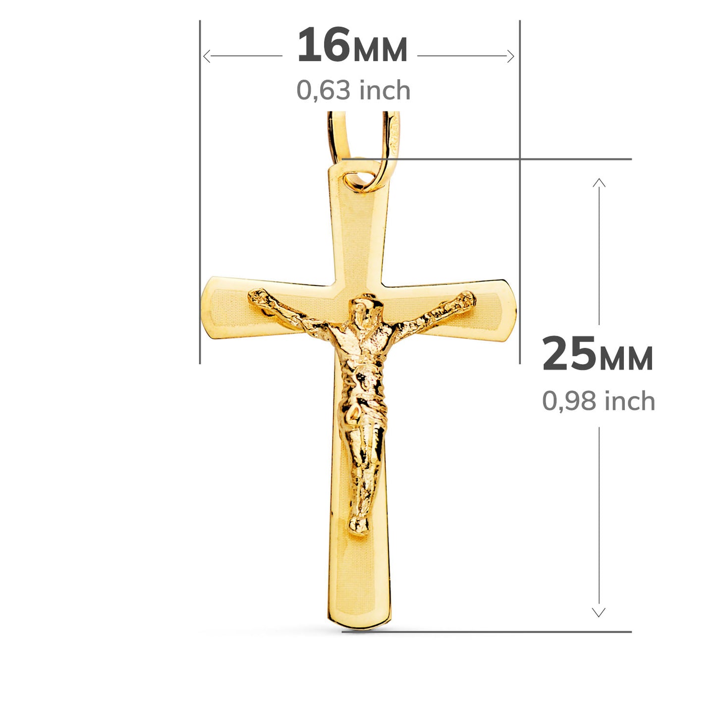 18K CRUZ ORO AMARILLO CON CRISTO PLANA LASER 25X16 MM