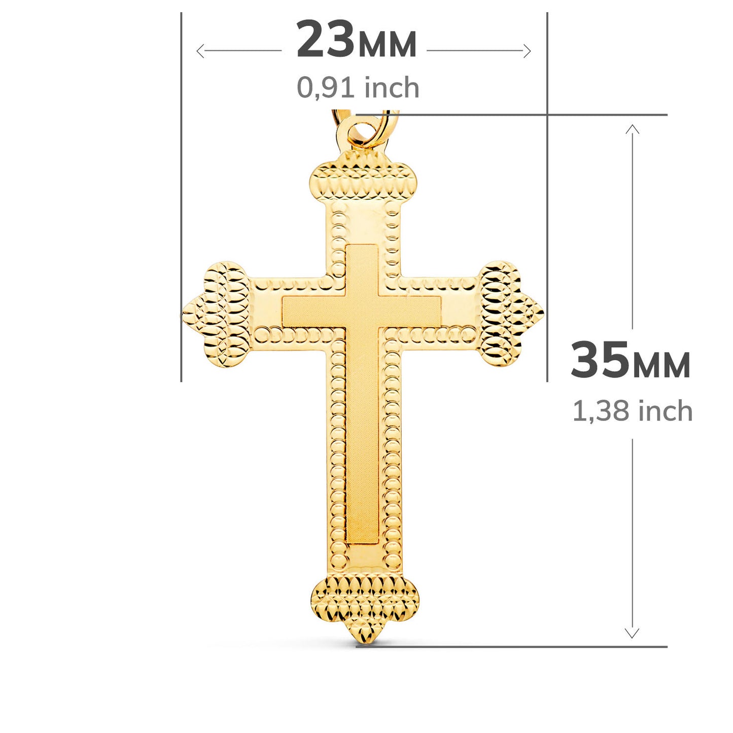 18K CRUZ ORO AMARILLO SIN CRISTO TALLADA 35X23 MM