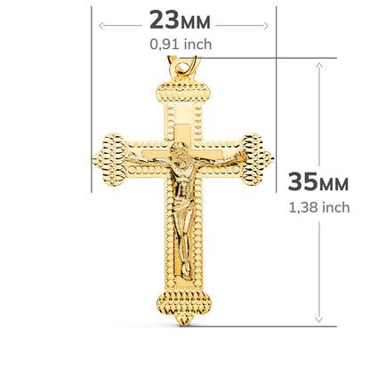 18K CRUZ ORO AMARILLO CON CRISTO TALLADA 35X23 MM