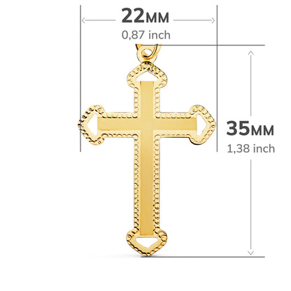 18K CRUZ ORO AMARILLO SIN CRISTO TALLADA Y MATIZADA 35X22 MM