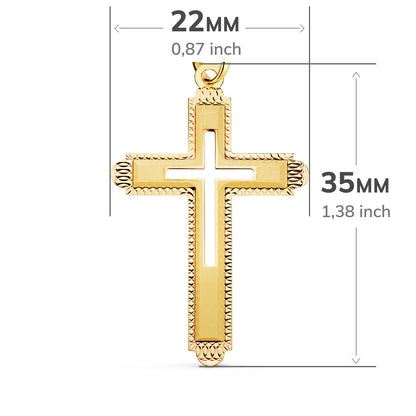 18K CRUZ ORO AMARILLO SIN CRISTO TALLADA Y MATIZADA 35X22 MM
