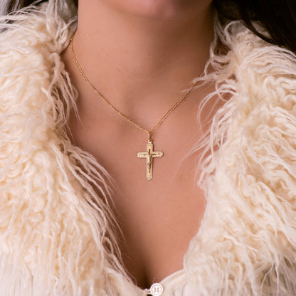 18K CRUZ ORO AMARILLO CON CRISTO TALLADA 35X22 MM