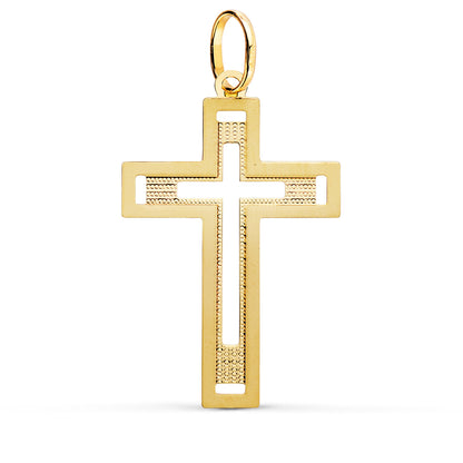 18K CRUZ ORO AMARILLO SIN CRISTO TALLADA Y MATIZADA 35X22 MM