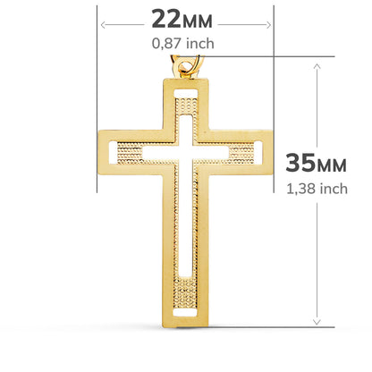 18K CRUZ ORO AMARILLO SIN CRISTO TALLADA Y MATIZADA 35X22 MM