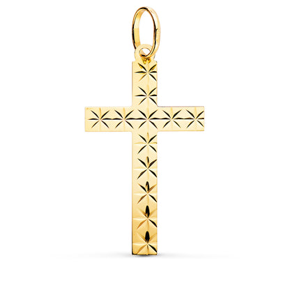 18K CRUZ ORO AMARILLO SIN CRISTO TALLADA 35X19 MM