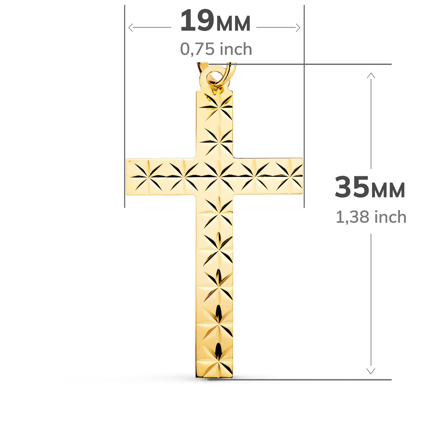 18K CRUZ ORO AMARILLO SIN CRISTO TALLADA 35X19 MM