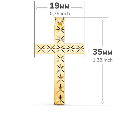 18K CRUZ ORO AMARILLO SIN CRISTO TALLADA 35X19 MM