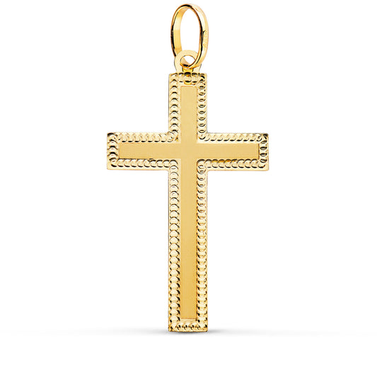 18K CRUZ ORO AMARILLO SIN CRISTO BORDES TALLADOS 35X20 MM