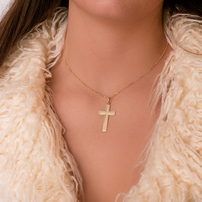 18K CRUZ ORO AMARILLO SIN CRISTO BORDES TALLADOS 35X20 MM