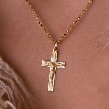 18K CRUZ ORO AMARILLO CON CRISTO TALLADA 35X20 MM