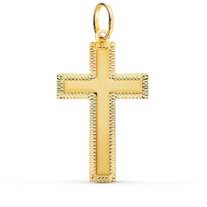 18K CRUZ ORO AMARILLO SIN CRISTO TALLADA 35X20 MM