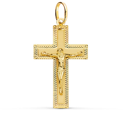 18K CRUZ ORO AMARILLO CON CRISTO TALLADA 35X20 MM