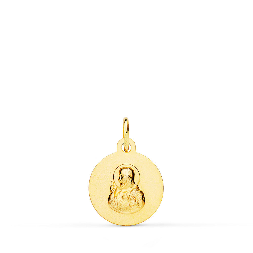 18K ESCAPULARIO ORO AMARILLO LISO VIRGEN DEL CARMEN CORAZON DE JESUS LISO 12 MM