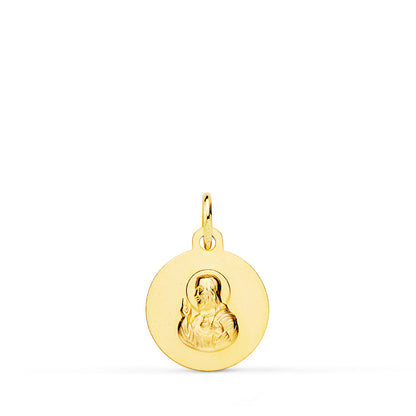 18K ESCAPULARIO ORO AMARILLO LISO VIRGEN DEL CARMEN CORAZON DE JESUS LISO 12 MM