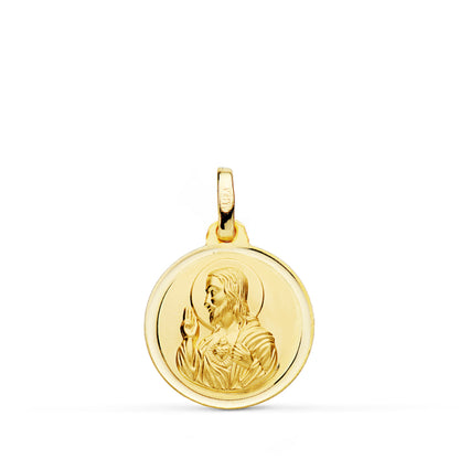 18K MEDALLA ORO AMARILLO CRISTO SAGRADO CORAZON DE JESUS BISEL 16 MM