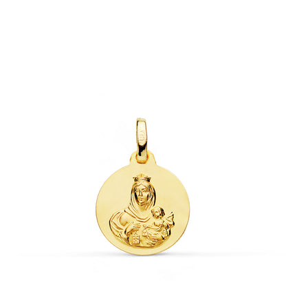 18K ESCAPULARIO ORO AMARILLO LISO VIRGEN DEL CARMEN CORAZON DE JESUS 14 MM