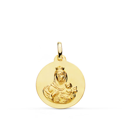18K ESCAPULARIO ORO AMARILLO LISO VIRGEN DEL CARMEN CORAZON DE JESUS 18 MM