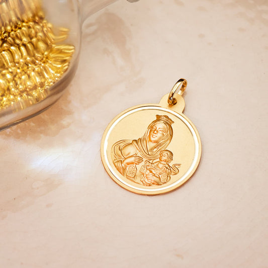 18K MEDALLA ORO AMARILLO VIRGEN DEL CARMEN BISEL 26 MM