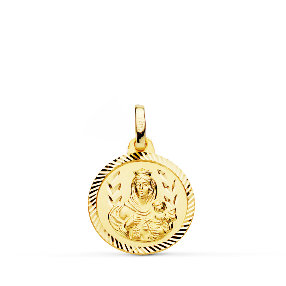 18K ESCAPULARIO ORO AMARILLO HELICE VIRGEN CARMEN Y CORAZON DE JESUS 16 MM