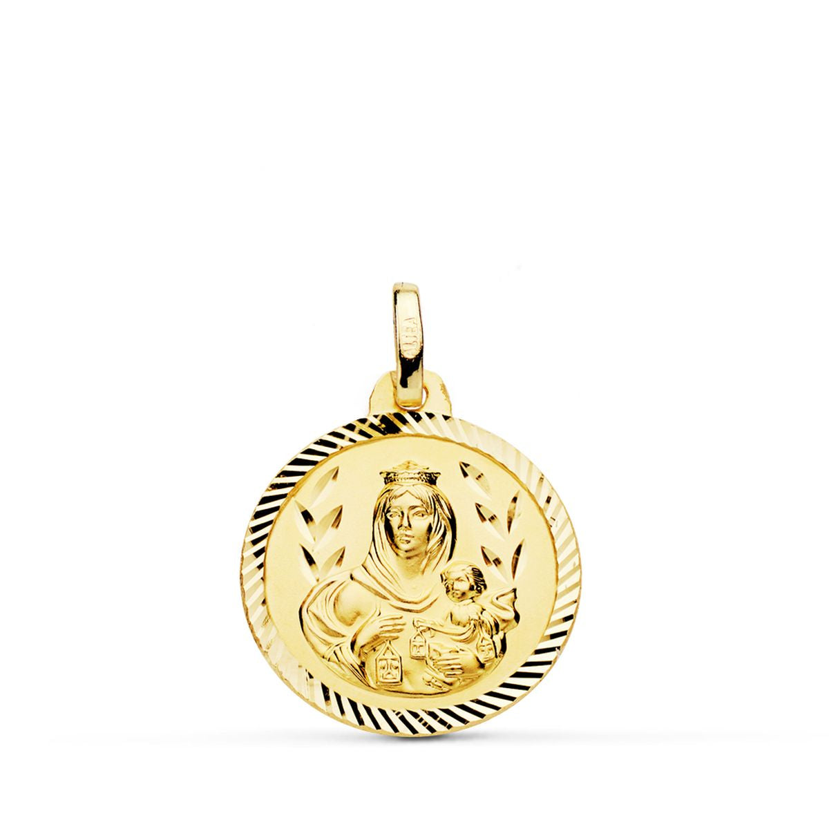 18K ESCAPULARIO ORO AMARILLO HELICE VIRGEN DEL CARMEN CORAZON DE JESUS 18 MM