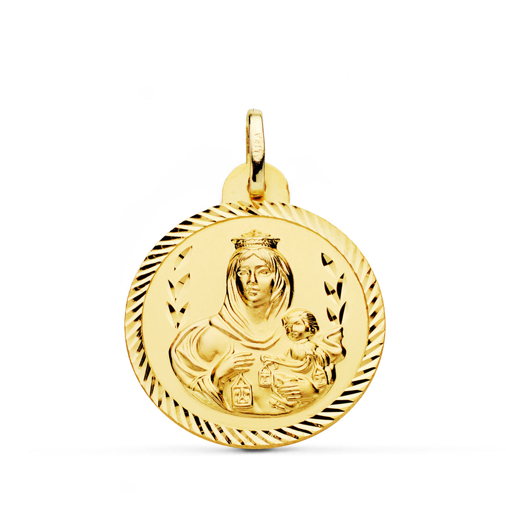 18K ESCAPULARIO ORO AMARILLO HELICE VIRGEN CARMEN Y CORAZON DE JESUS 24 MM