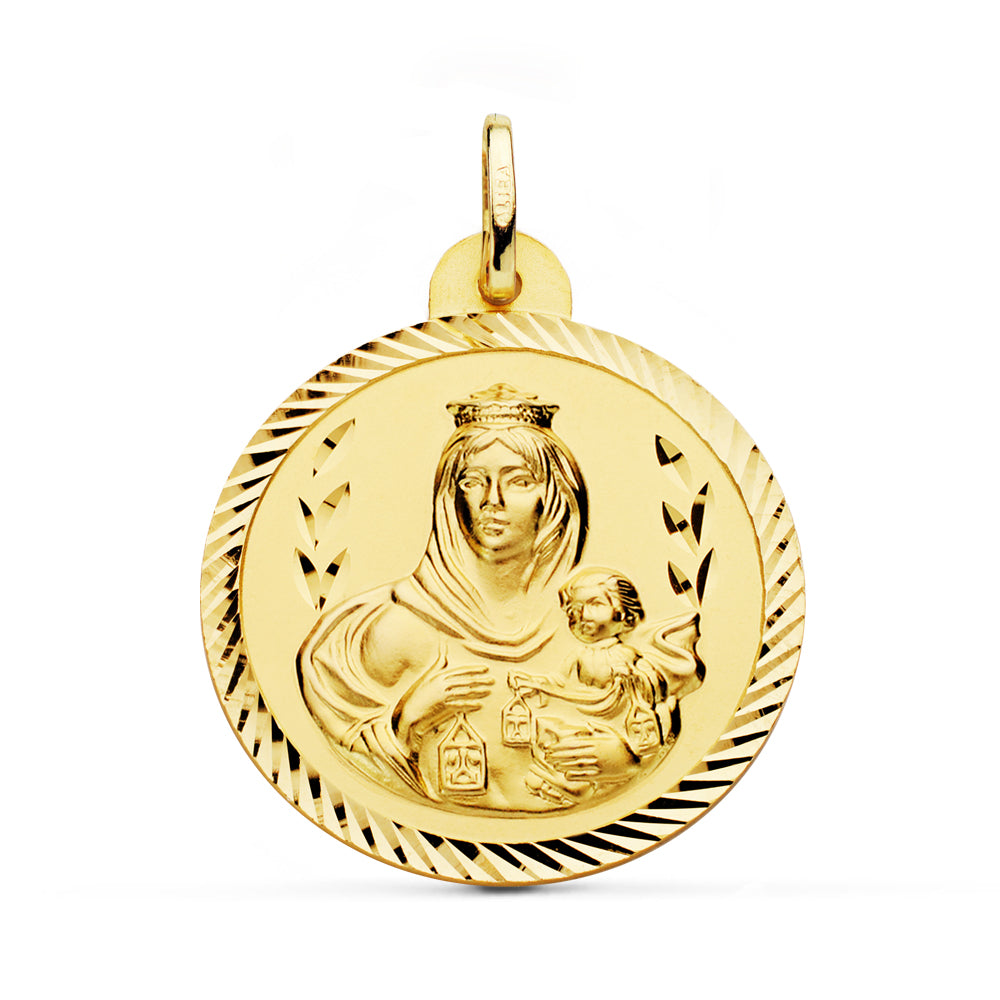 18K ESCAPULARIO ORO AMARILLO HELICE VIRGEN CARMEN Y CORAZON DE JESUS 28 MM