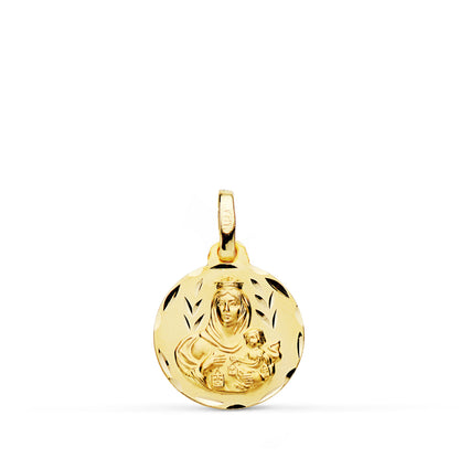 9K ESCAPULARIO ORO AMARILLO TALLADO VIRGEN DEL CARMEN CORAZON DE JESUS 14 MM