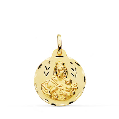 9K ESCAPULARIO ORO AMARILLO TALLADO VIRGEN DEL CARMEN Y CORAZON DE JESUS 20 MM