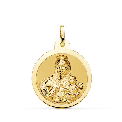 18K ESCAPULARIO ORO AMARILLO ORO AMARILLO BRILLO VIRGEN DEL CARMEN CORAZON JESUS 24 MM