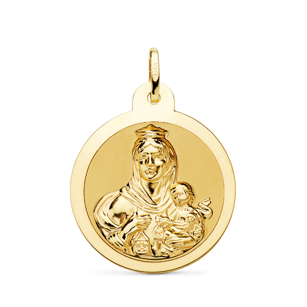 18K ESCAPULARIO ORO AMARILLO ORO AMARILLO BRILLO VIRGEN DEL CARMEN Y CORAZON DE JESUS 26 MM