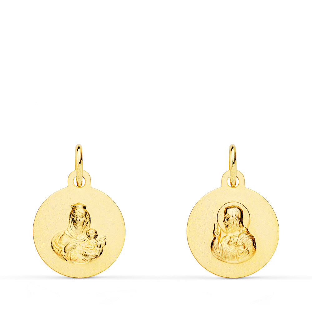 18K ESCAPULARIO ORO AMARILLO LISO VIRGEN DEL CARMEN CORAZON DE JESUS LISO 12 MM