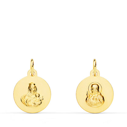18K ESCAPULARIO ORO AMARILLO LISO VIRGEN DEL CARMEN CORAZON DE JESUS LISO 12 MM