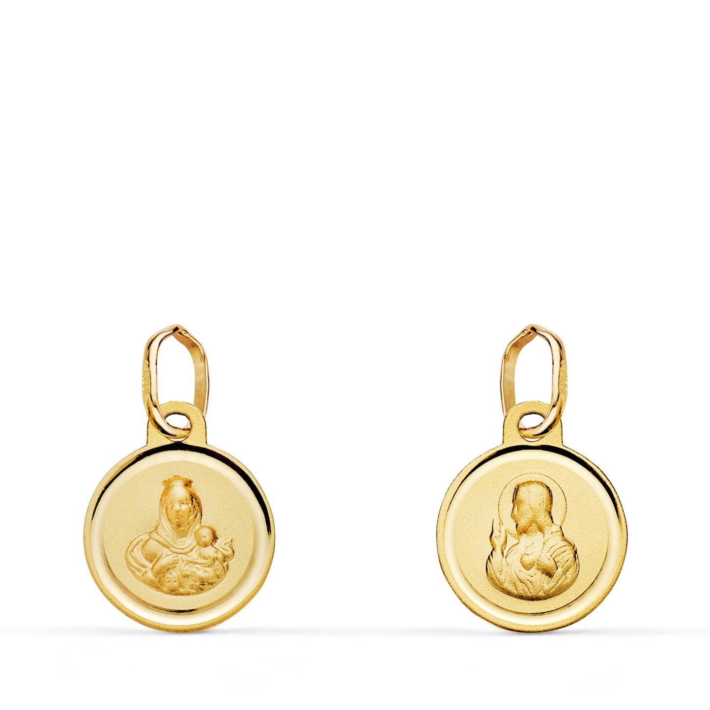 9K ESCAPULARIO ORO AMARILLO BISEL VIRGEN DEL CARMEN Y CORAZON DE JESUS 10 MM