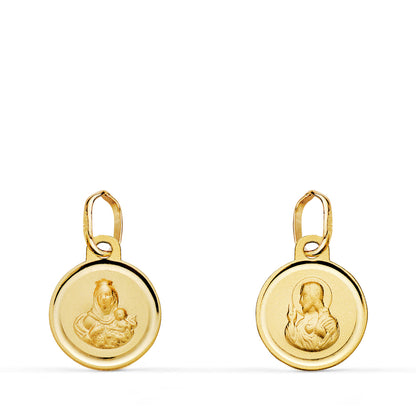 18K MEDALLA ESCAPULARIO ORO AMARILLO BISEL VIRGEN DEL CARMEN Y CORAZON DE JESUS 10 MM