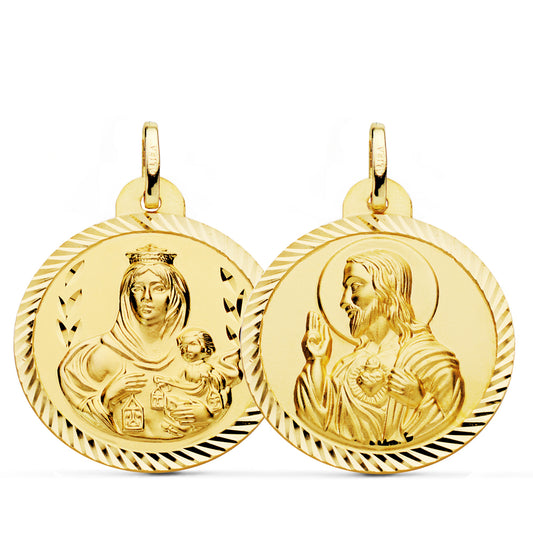 18K ESCAPULARIO ORO AMARILLO HELICE VIRGEN DEL CARMEN CORAZON DE JESUS 26 MM