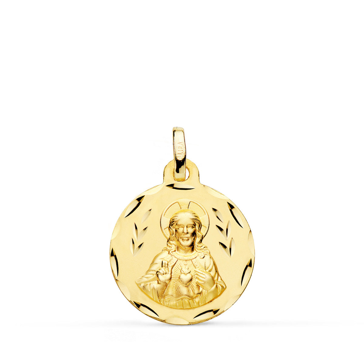 18K ESCAPULARIO ORO AMARILLO CORAZON DE JESUS Y VIRGEN DEL CARMEN TALLADO ORO AMARILLO 18 MM