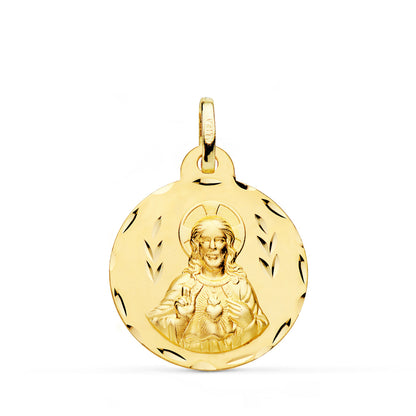 18K ESCAPULARIO ORO AMARILLO CORAZON DE JESUS Y VIRGEN DEL CARMEN TALLADO ORO AMARILLO 22 MM