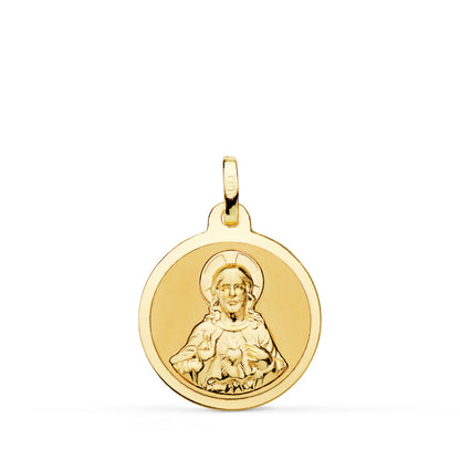18K ESCAPULARIO ORO AMARILLO VIRGEN DEL CARMEN Y CORAZON DE JESUS EN BRILLO 18 MM