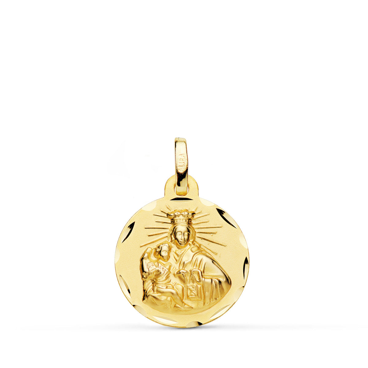 18K ESCAPULARIO ORO AMARILLO CORAZON DE JESUS Y VIRGEN DEL CARMEN ORO AMARILLO TALLADO 16 MM