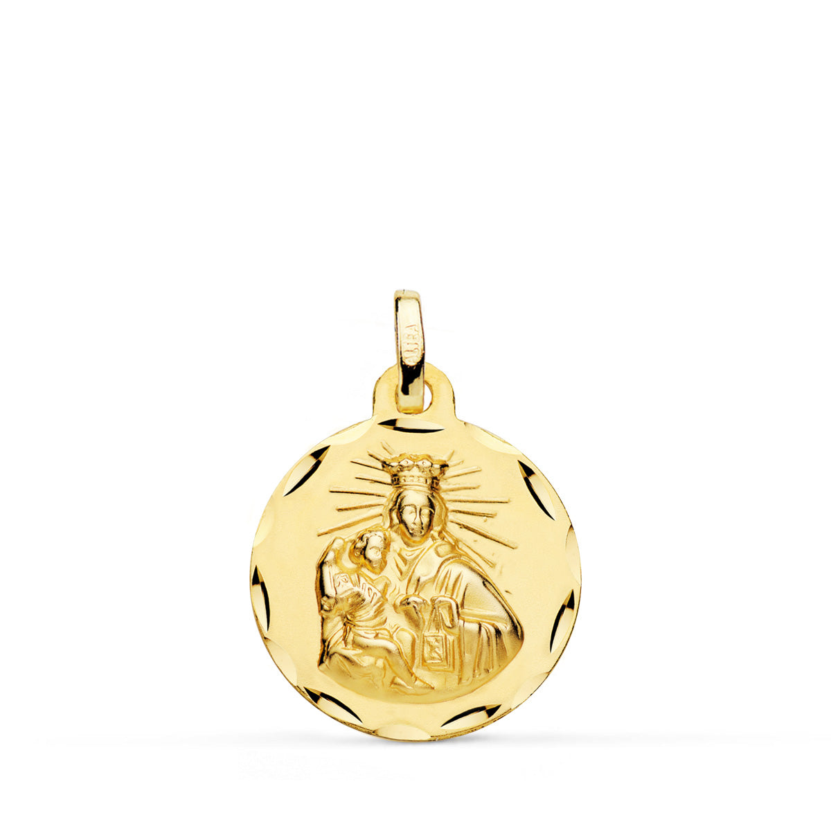 18K ESCAPULARIO ORO AMARILLO CORAZON DE JESUS Y VIRGEN DEL CARMEN TALLADO ORO AMARILLO 18 MM
