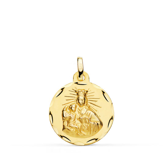 18K ESCAPULARIO ORO AMARILLO CORAZON DE JESUS Y VIRGEN DEL CARMEN TALLADO ORO AMARILLO 18 MM