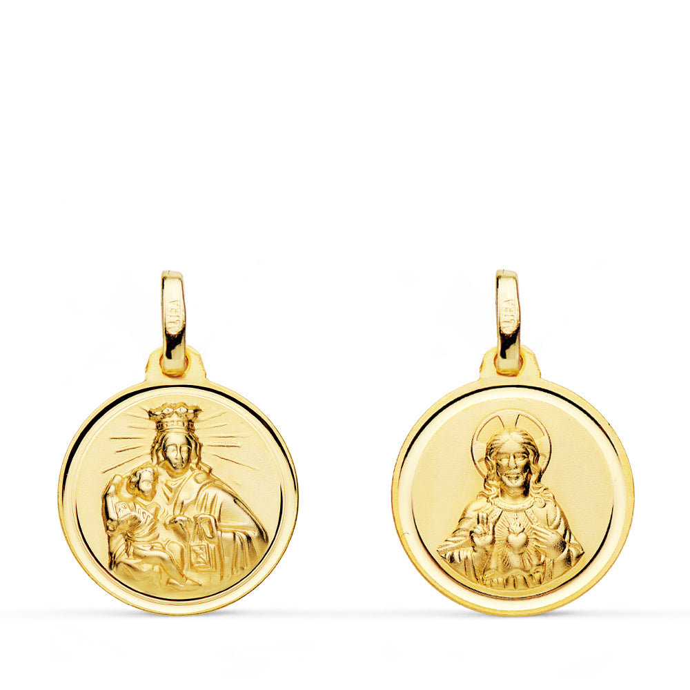 18K ESCAPULARIO ORO AMARILLO VIRGEN CARMEN Y CORAZON DE JESUS EN BISEL. MEDIDA: 14 MM