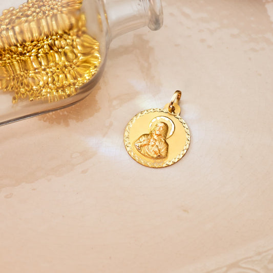 18K MEDALLA ORO AMARILLO SAGRADO CORAZON DE JESUS TALLA CRUZADA 22 MM