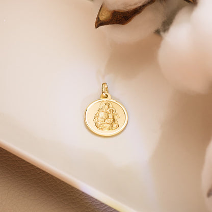 18K ESCAPULARIO ORO AMARILLO VIRGEN DEL CARMEN Y CORAZON DE JESUS BISEL 18 MM