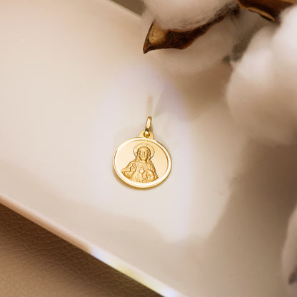 18K ESCAPULARIO ORO AMARILLO VIRGEN DEL CARMEN Y CORAZON DE JESUS BISEL 18 MM