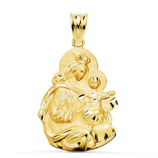 18K MEDALLA ORO AMARILLO VIRGEN DEL CARMEN SILUETA TALLADA 24X19 MM
